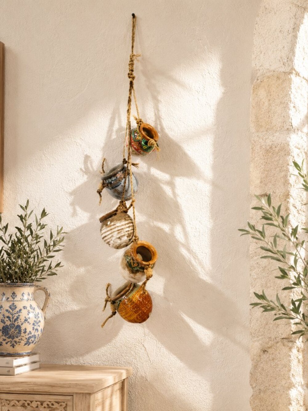 5- Vintage Succulent Herb Hanging Artisan Pottery Pots Terracotta Planters